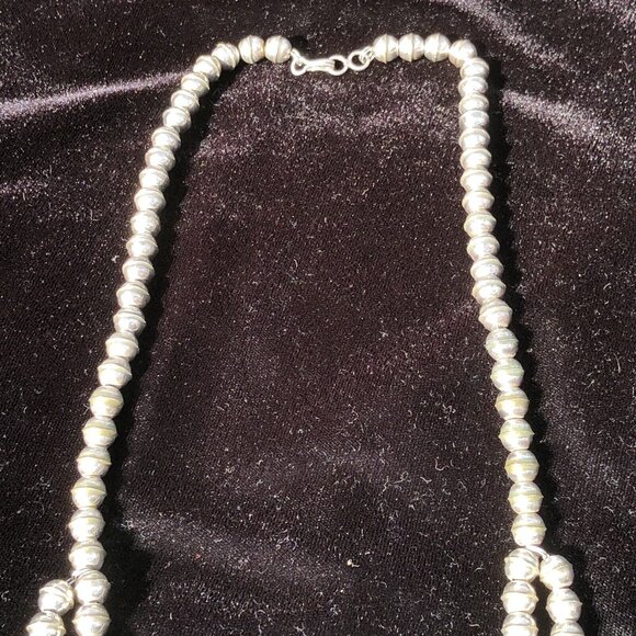 Vintage Sterling Silver Navajo Kingman Turquoise Squash Blossom Necklace Jewelry - Picture 6 of 16